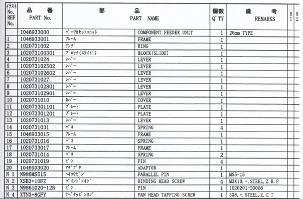 1046933000-COMPONENT-FEEDER-AI-SPARE-PART-part list